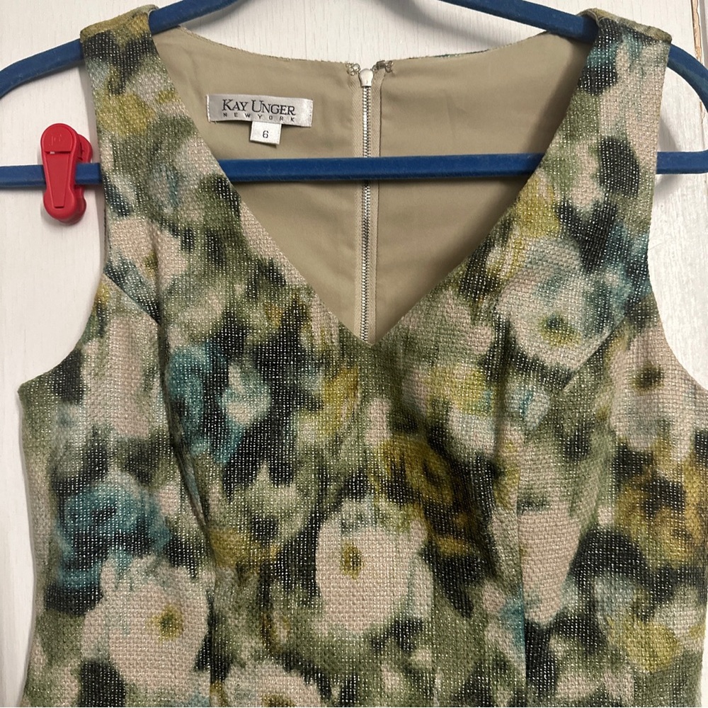 Kay Unger Beige green black cotton metallic sleeveless dress size 6 - Picture 4 of 11
